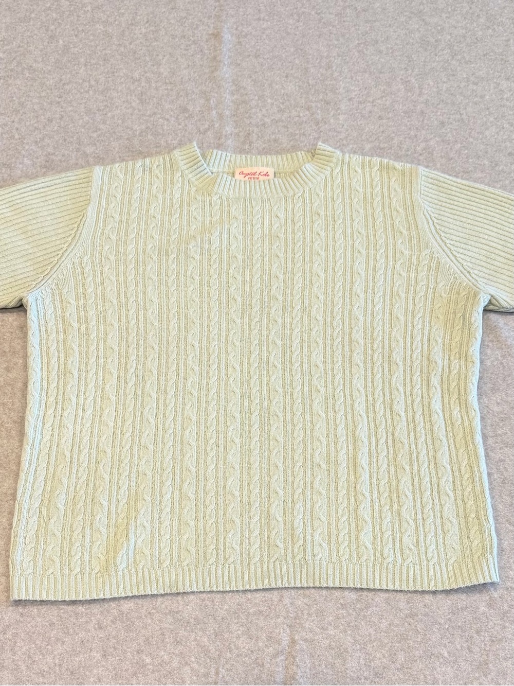 Krystal Kobe Grandma-core Short-Sleeve Small Cable Knit Sweater in Mint Green MP